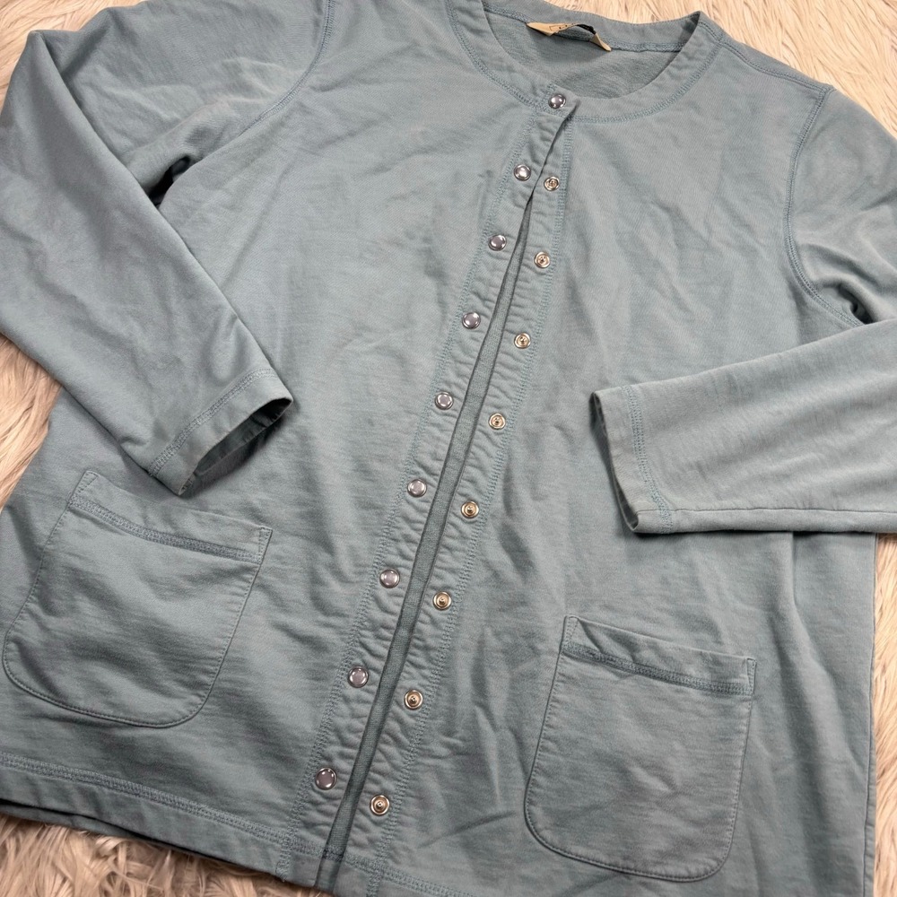 L.L. Bean Women's L Blued Terry Pearl Snap Knit Cardigan Shirt‎ Coastal Grandma - Picture 2 of 5